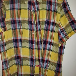 Ralph Lauren yellow plaid short slv linen shirt